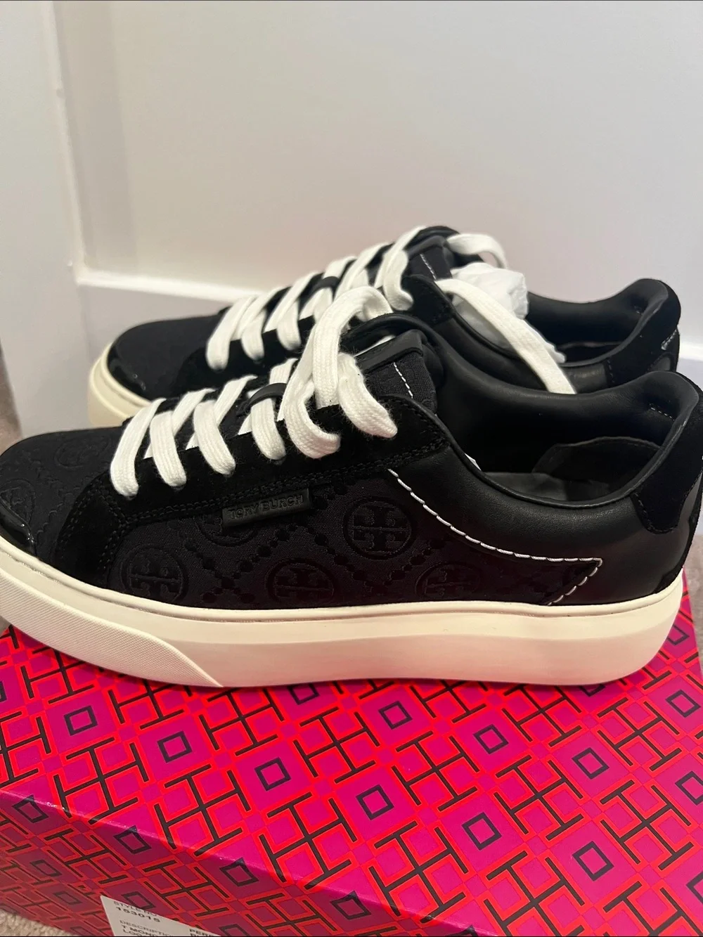 Tory Burch Kids Black and White Logo-Embossed Platform Sneaker